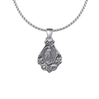 Vintage Sterling Silver Mary with Flowers Miraculous Medal