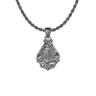 Vintage Sterling Silver Mary with Flowers Miraculous Medal