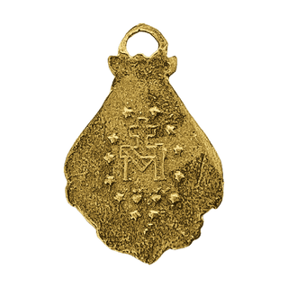 Vintage Yellow Bronze Mary with Flowers Miraculous Medal — reverse