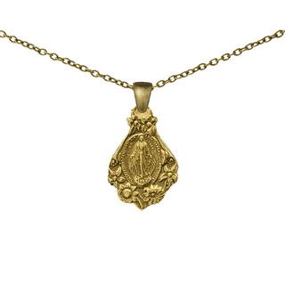 Vintage Yellow Bronze Mary with Flowers Miraculous Medal