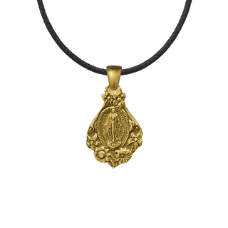 Vintage Yellow Bronze Mary with Flowers Miraculous Medal