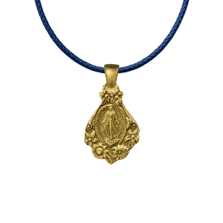 Vintage Yellow Bronze Mary with Flowers Miraculous Medal