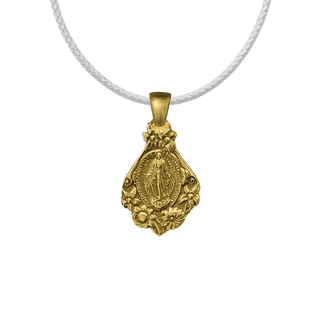 Vintage Yellow Bronze Mary with Flowers Miraculous Medal