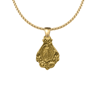 Vintage Yellow Bronze Mary with Flowers Miraculous Medal