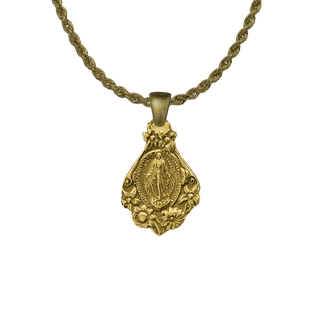 Vintage Yellow Bronze Mary with Flowers Miraculous Medal