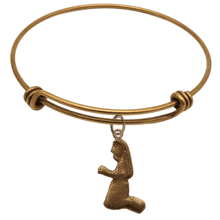 Vintage Bronze Praying Girl Milagro Bangle Bracelet