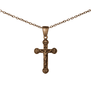 Vintage Bronze Delicate Crucifix with Flowered Points