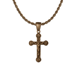 Vintage Bronze Delicate Crucifix with Flowered Points