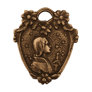 Vintage Bronze Haloed Maiden Medal with Stars and Flowers