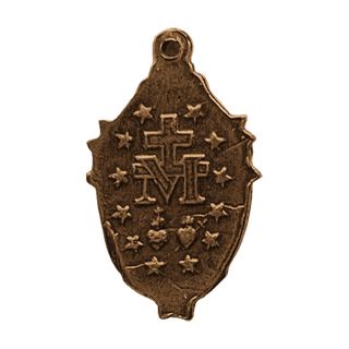 Vintage Bronze Small Mary with Lilies Miraculous Medal — reverse