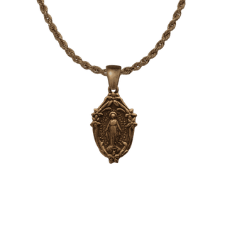 Vintage Bronze Small Mary with Lilies Miraculous Medal