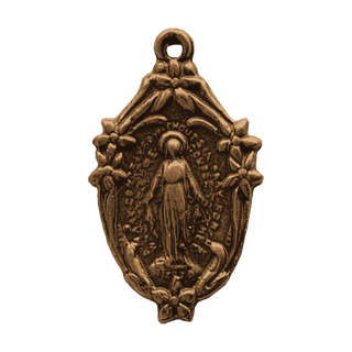 Vintage Bronze Small Mary with Lilies Miraculous Medal