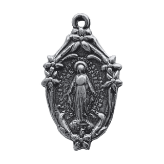 Vintage Sterling Silver Small Mary with Lilies Miraculous Medal