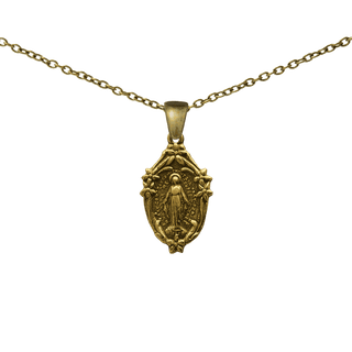 Vintage Yellow Bronze Small Mary with Lilies Miraculous Medal