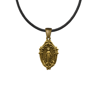 Vintage Yellow Bronze Small Mary with Lilies Miraculous Medal