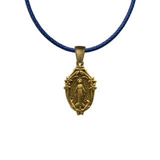 Vintage Yellow Bronze Small Mary with Lilies Miraculous Medal