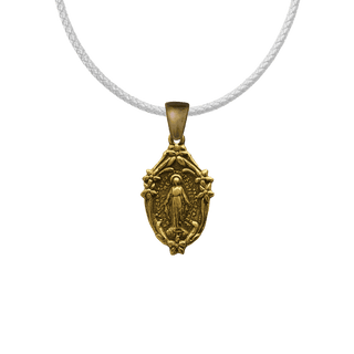 Vintage Yellow Bronze Small Mary with Lilies Miraculous Medal