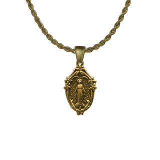 Vintage Yellow Bronze Small Mary with Lilies Miraculous Medal