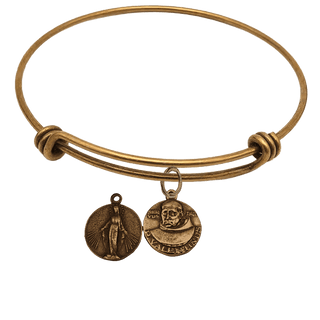 Vintage Bronze Servus Dei Medal Bangle Bracelet