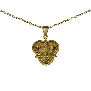 Vintage Yellow Bronze Holy Spirit Dove Medal with Scroll