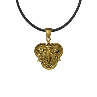 Vintage Yellow Bronze Holy Spirit Dove Medal with Scroll