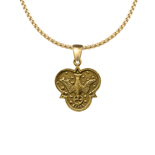 Vintage Yellow Bronze Holy Spirit Dove Medal with Scroll
