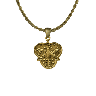 Vintage Yellow Bronze Holy Spirit Dove Medal with Scroll