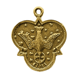 Vintage Yellow Bronze Holy Spirit Dove Medal with Scroll