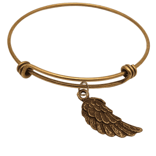 Vintage Bronze Angel Wing Charm Bangle Bracelet