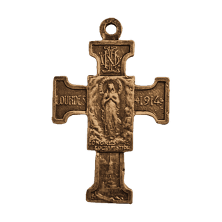 Vintage Bronze Lourdes 1914 Eucharistic Congress Cross — reverse