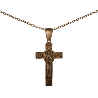 Vintage Bronze Franciscan Cross, Ecce Crucem Domini