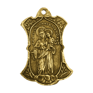 Vintage Yellow Bronze Sacred Heart and Help of Christians Medal - reverse