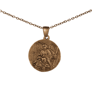 Vintage Bronze Guardian Angel Medal with Star and Lilies