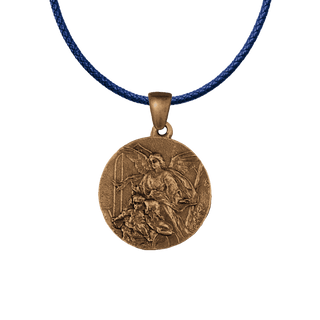 Vintage Bronze Guardian Angel Medal with Star and Lilies