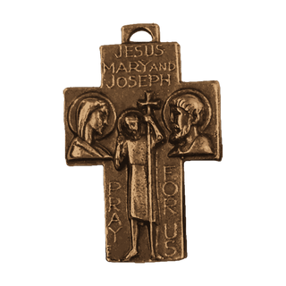 Vintage Bronze Holy Family and St. Christopher Cross