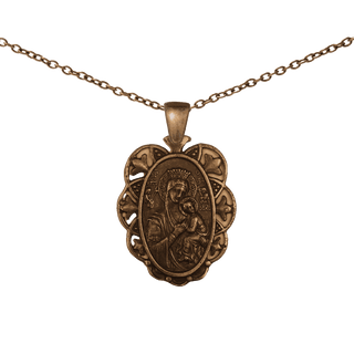 Vintage Bronze Our Lady of Perpetual Help Medal, Pierced Frame