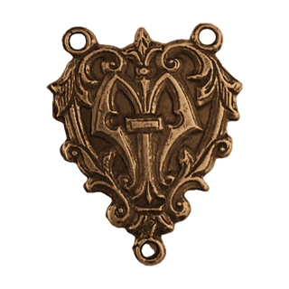 Vintage Bronze Heart Within a Heart Rosary Center