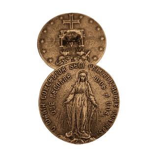 Vintage Bronze Miraculous Medal Button, Portuguese Legend