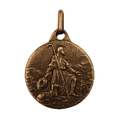 Vintage Bronze St. Roch Medal, Pilgrim with His Dog