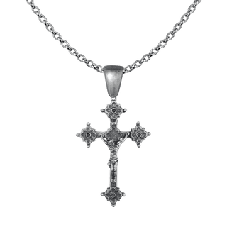Vintage White Bronze Gothic Crucifix with Quatrefoil Ends