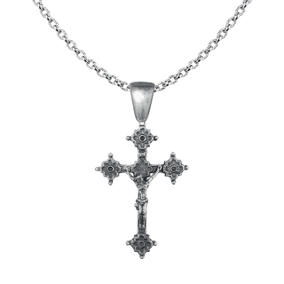Vintage White Bronze Gothic Crucifix with Quatrefoil Ends