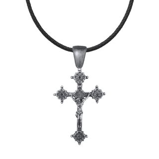 Vintage White Bronze Gothic Crucifix with Quatrefoil Ends