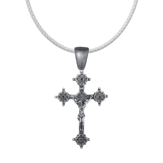 Vintage White Bronze Gothic Crucifix with Quatrefoil Ends
