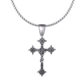 Vintage White Bronze Gothic Crucifix with Quatrefoil Ends