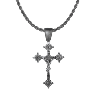 Vintage White Bronze Gothic Crucifix with Quatrefoil Ends