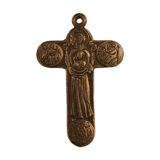 Vintage Bronze Eastern European Crucifix, Virgin and Child — reverse