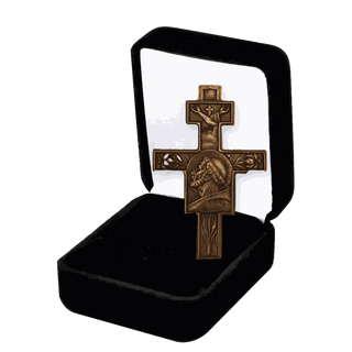 Vintage Bronze St. Francis Cross with the Blessing and Lilies