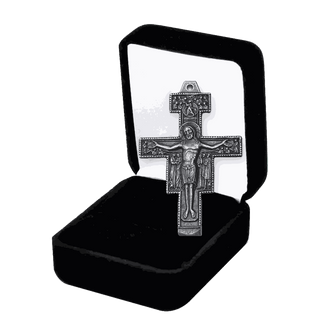 Vintage White Bronze San Damiano Crucifix with the Assisi Blessing