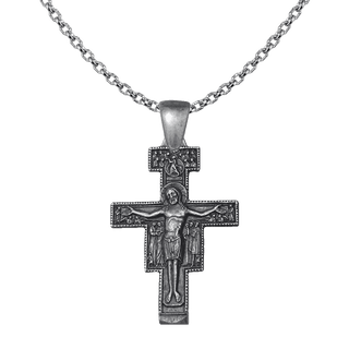 Vintage White Bronze San Damiano Crucifix with the Assisi Blessing