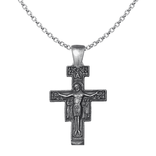 Vintage White Bronze San Damiano Crucifix with the Assisi Blessing